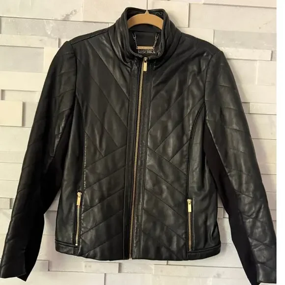 BADGELY MISCHKA Eloise Quilted Leather Jacket L Goth Grunge Dark Romance - Picture 1 of 8